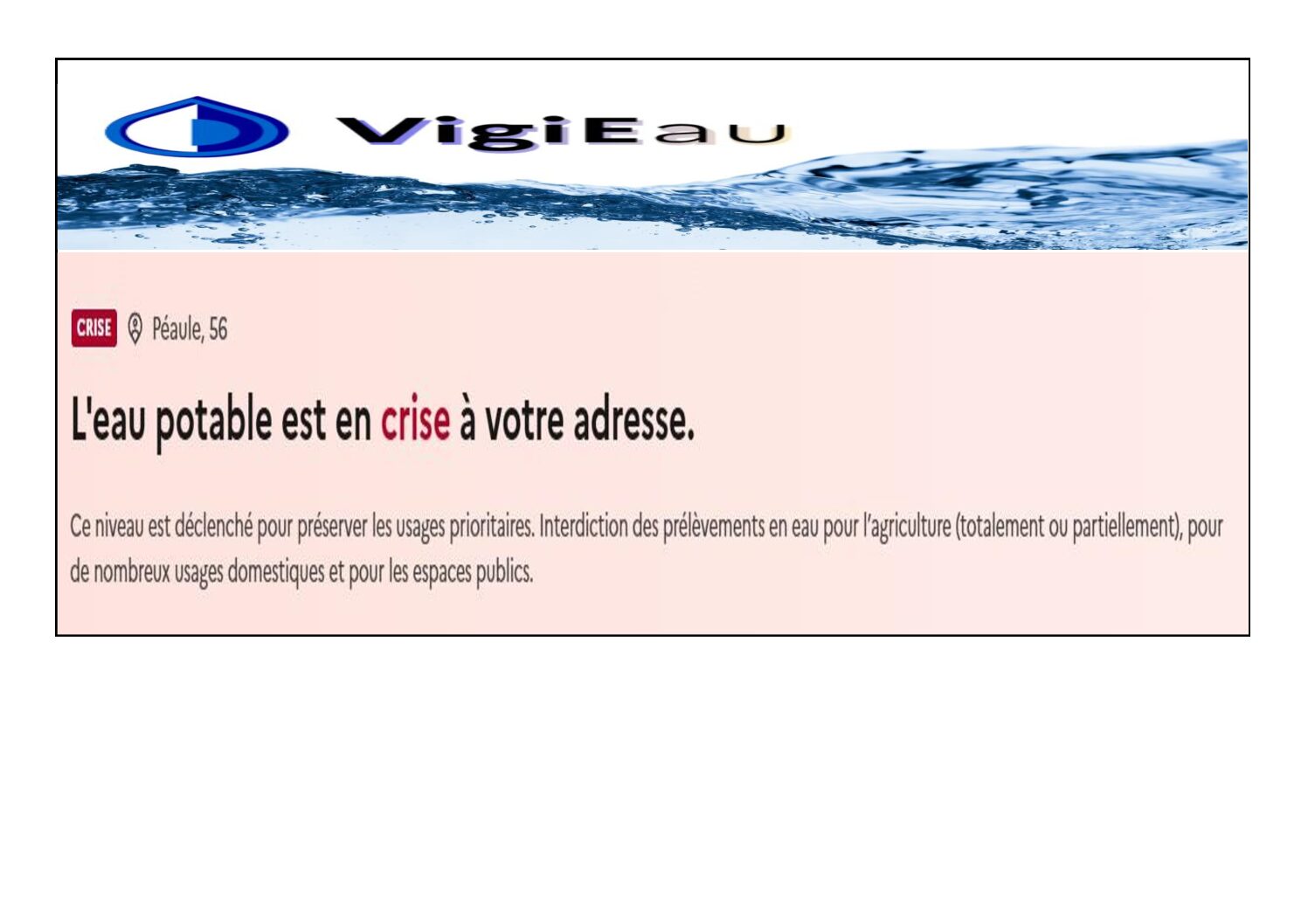 Situation de crise : restrictions d’eau